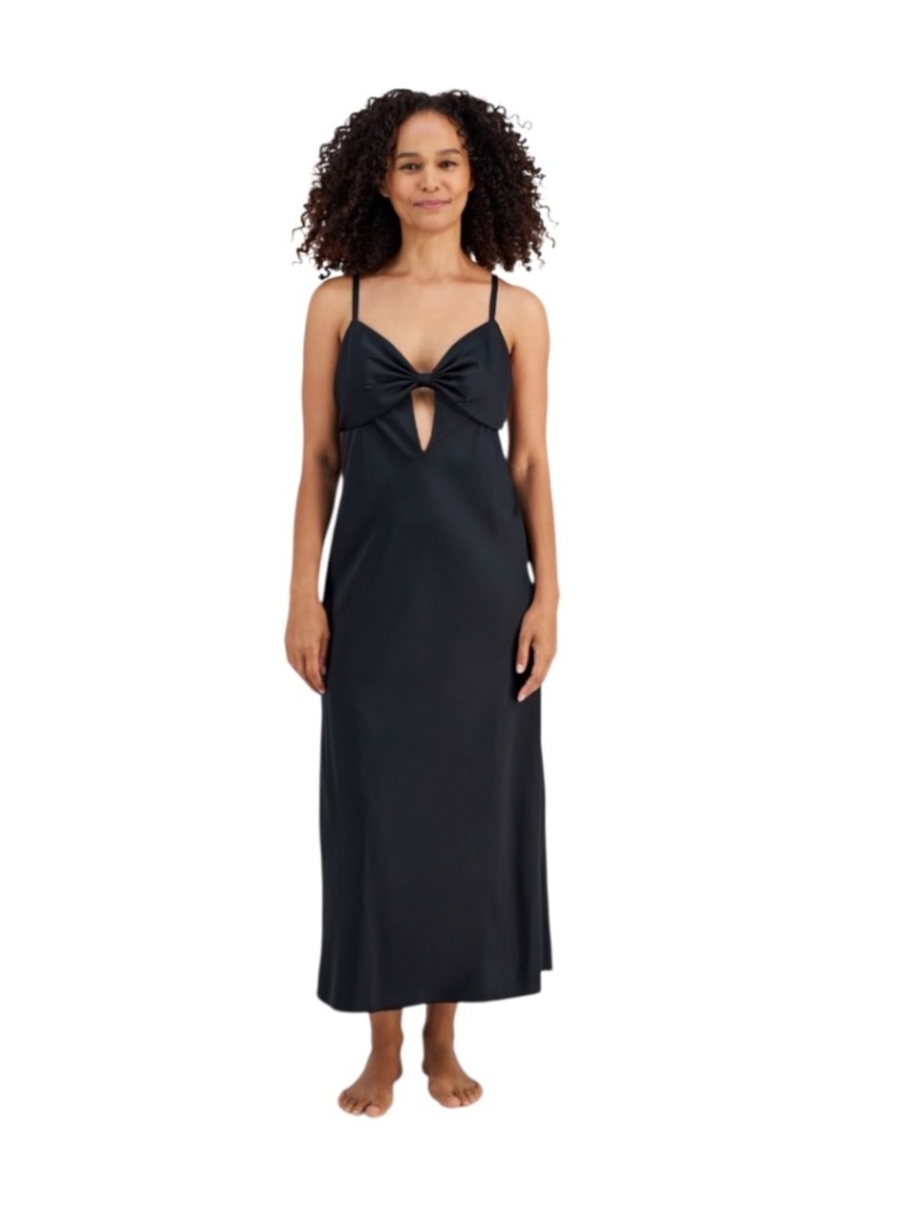 I.N.C International Concepts Women's Satin Bow Nightgown Deep Black-NWT